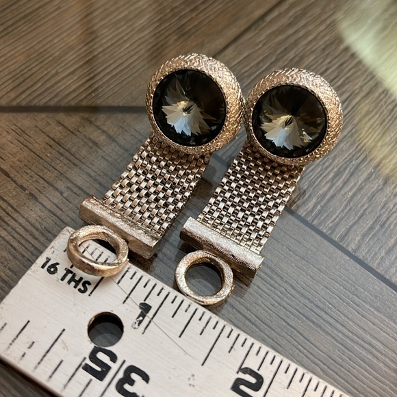 Vintage Silver-tone DANTE Bold Frame Blue Rivoli Glass Stone Mesh Wrap Cufflinks - Picture 9 of 16